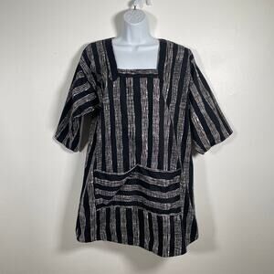 Design House Smock 1 Black Print Artsy Painter MCM Pocket USA Made Vintage Apron